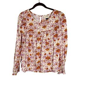 Retro Floral Top L Orange Colorful Tropical Boho Indie Folk Preppy Chic Classic